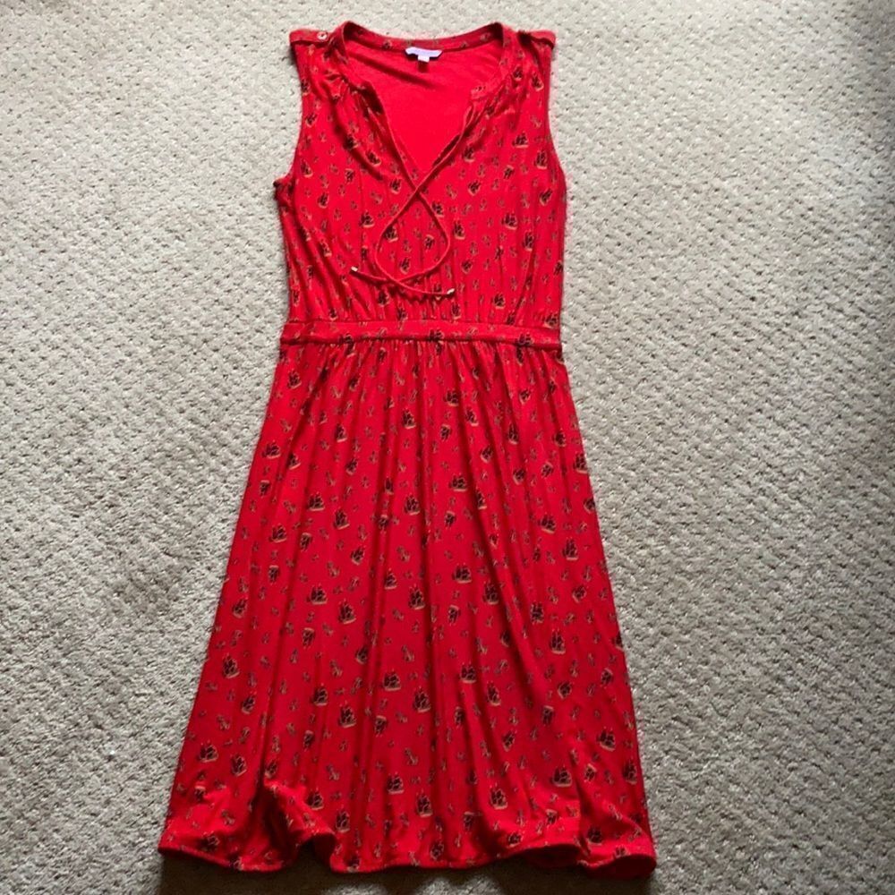 LeifNotes Red Sleeveless Dress – Tie‑Front V‑Neck – Elastic Waist – Size XS